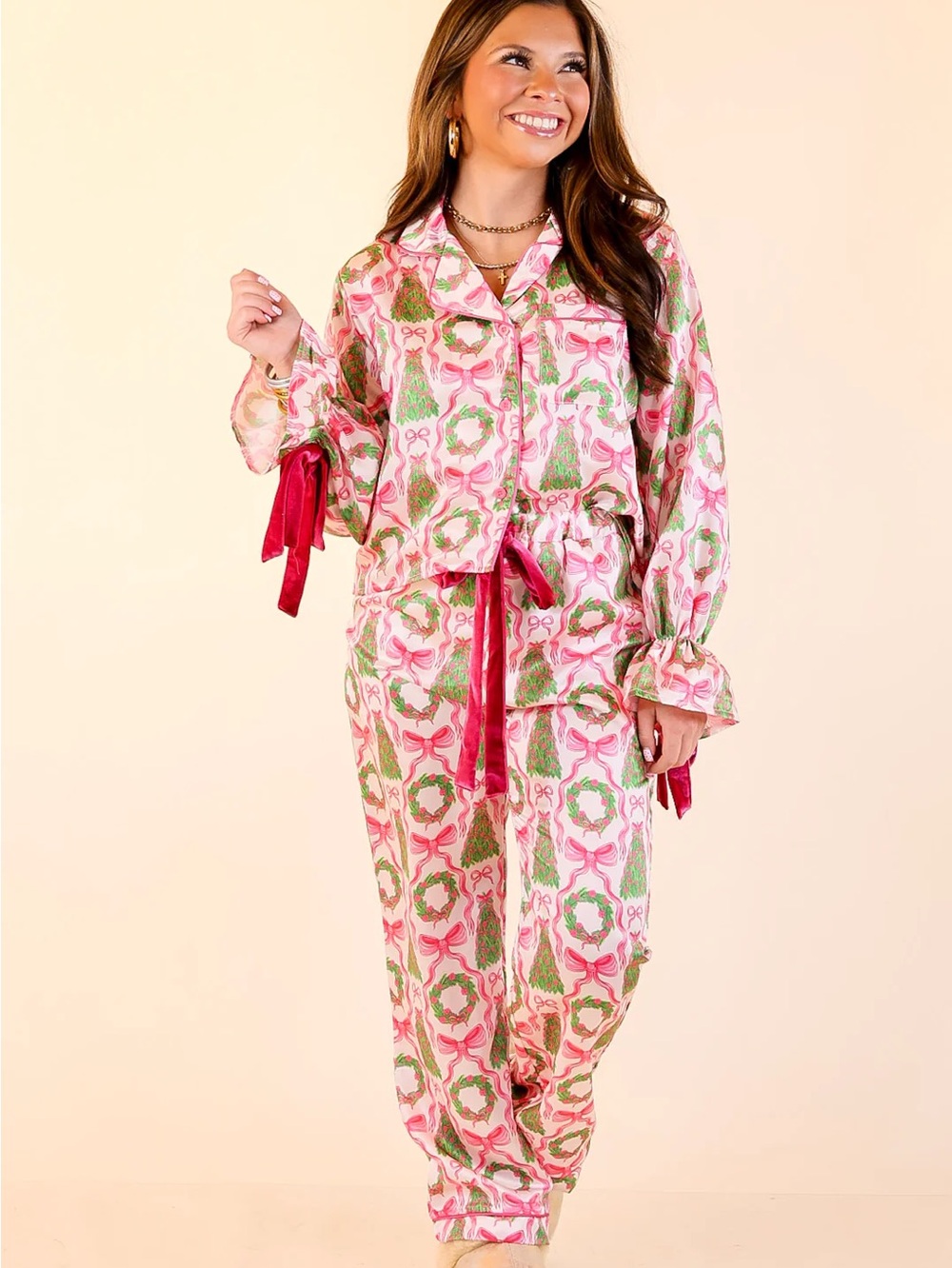 NWT Simply Southern Pink Christmas Bow Pajama Set